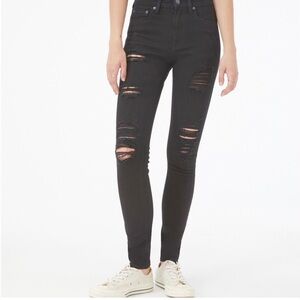 Aeropostale High Rise Jeggings black gray distressed skinny jeans 2 short